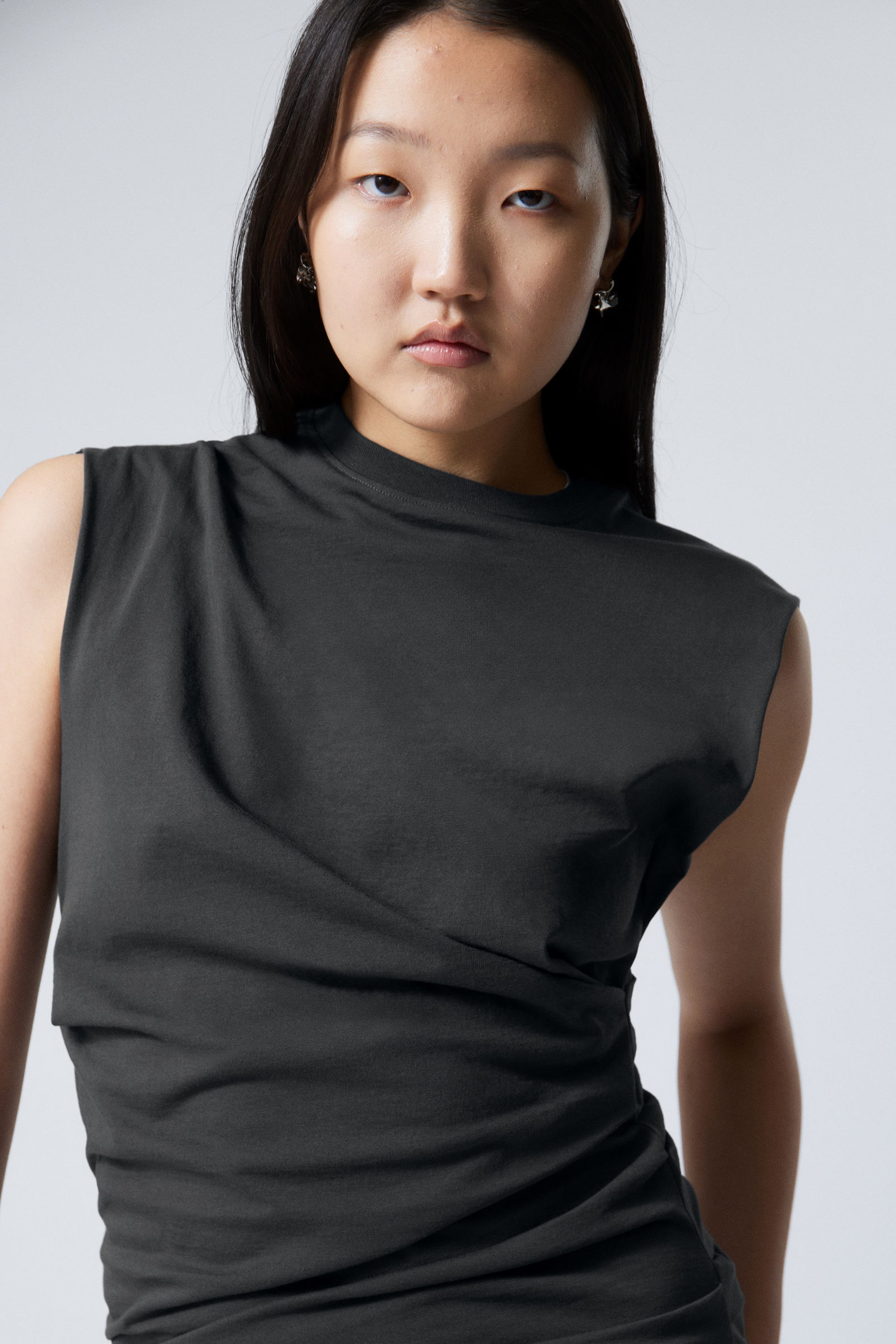 #3A3A3D - Draped Sleeveless Cotton Top - 2