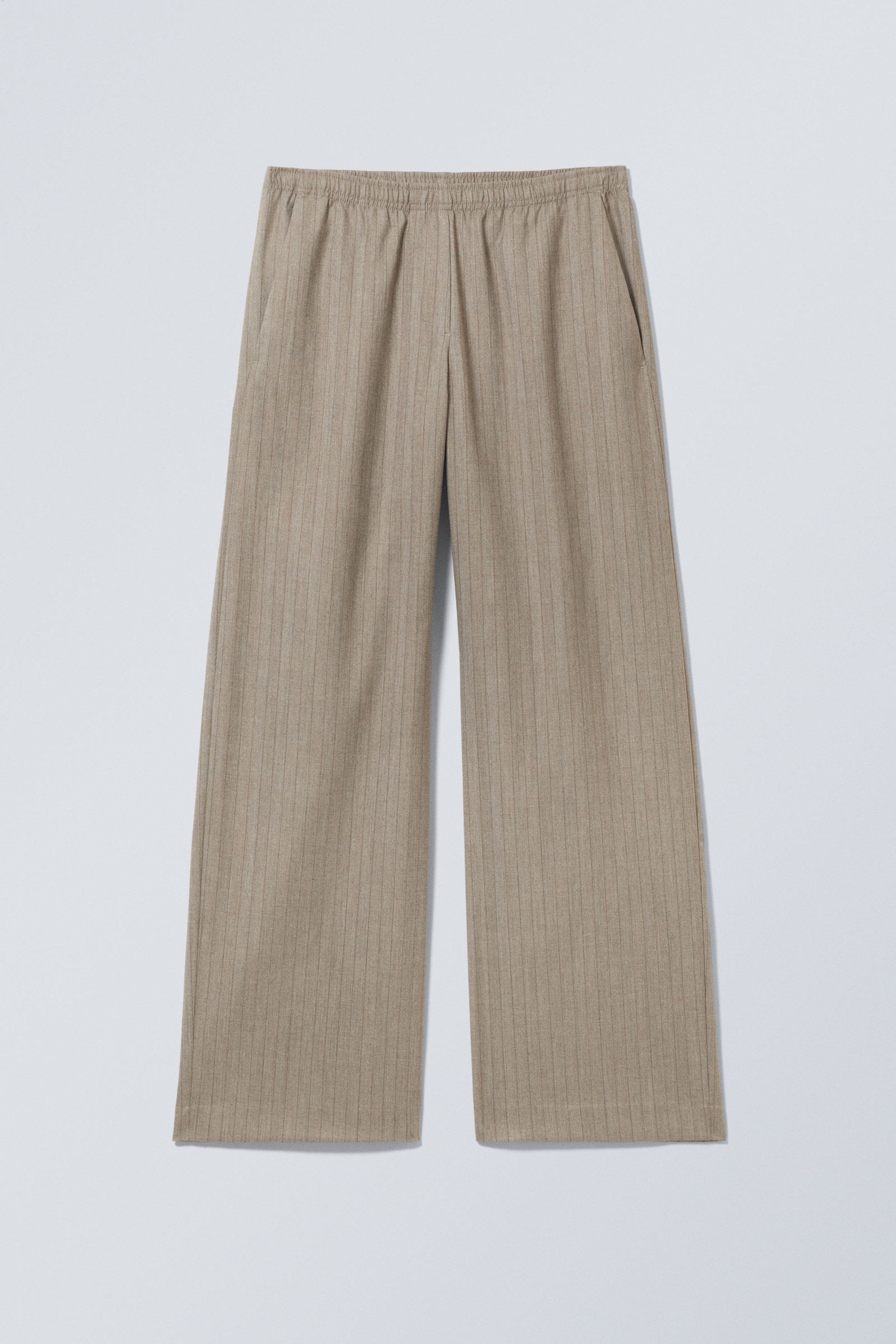 Beige Pinstripe - Wide Pull On Suiting Trousers - 0