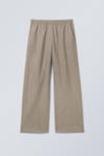 Beige Pinstripe - Wide Pull On Suiting Trousers - 0