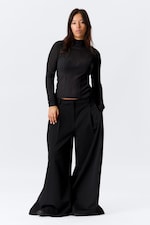 Black - Long-Sleeved Mesh Mock-Neck Top - 1