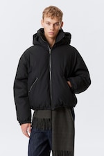 Black - Padded Hooded Puffer Jacket - 1