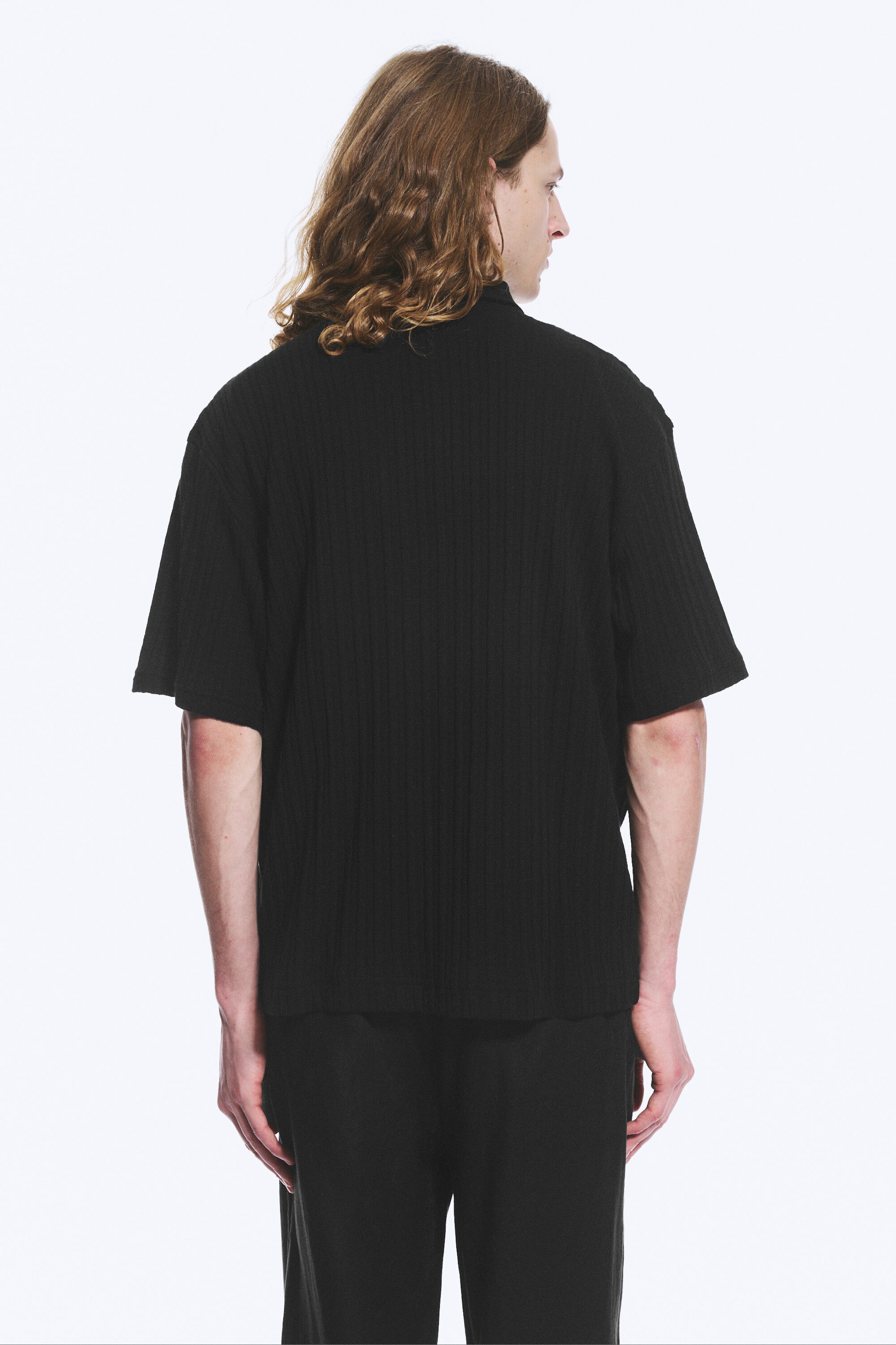 Noir - Chemise boutonnée en maille manches courtes - 5