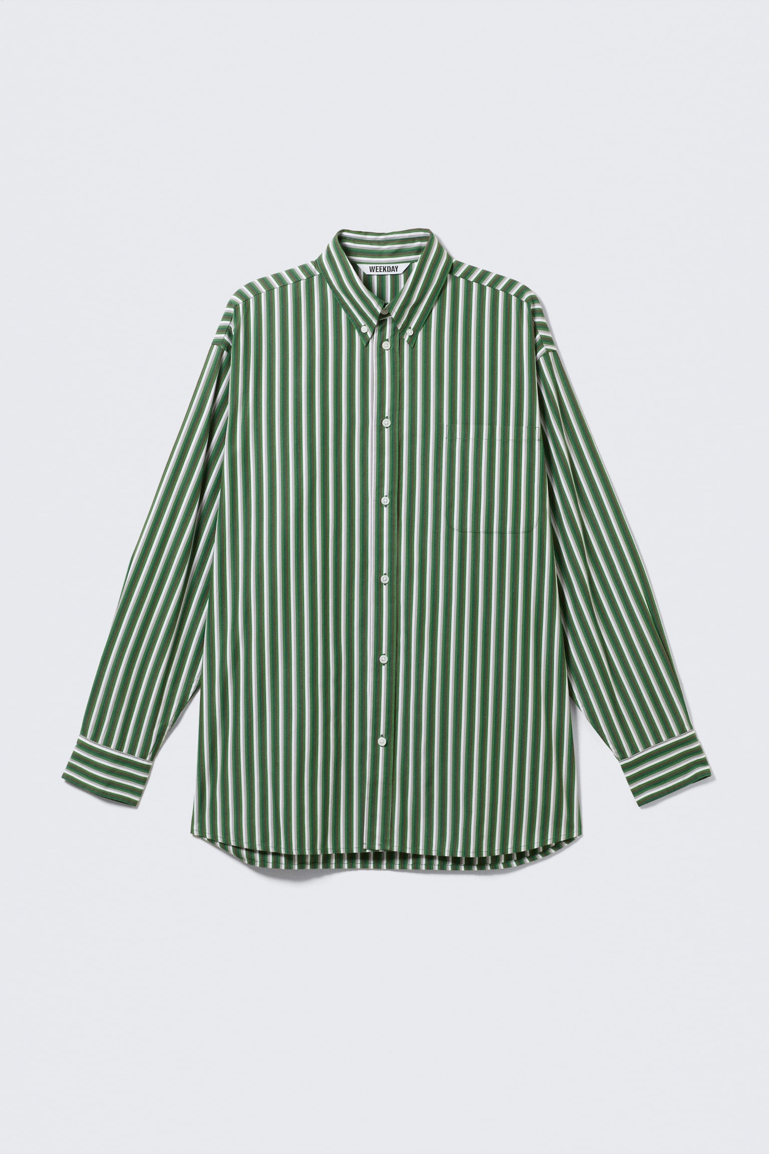 Oversized Striped Button-Down Shirt - Grün gestreift/Weiß - Blaue Streifen
