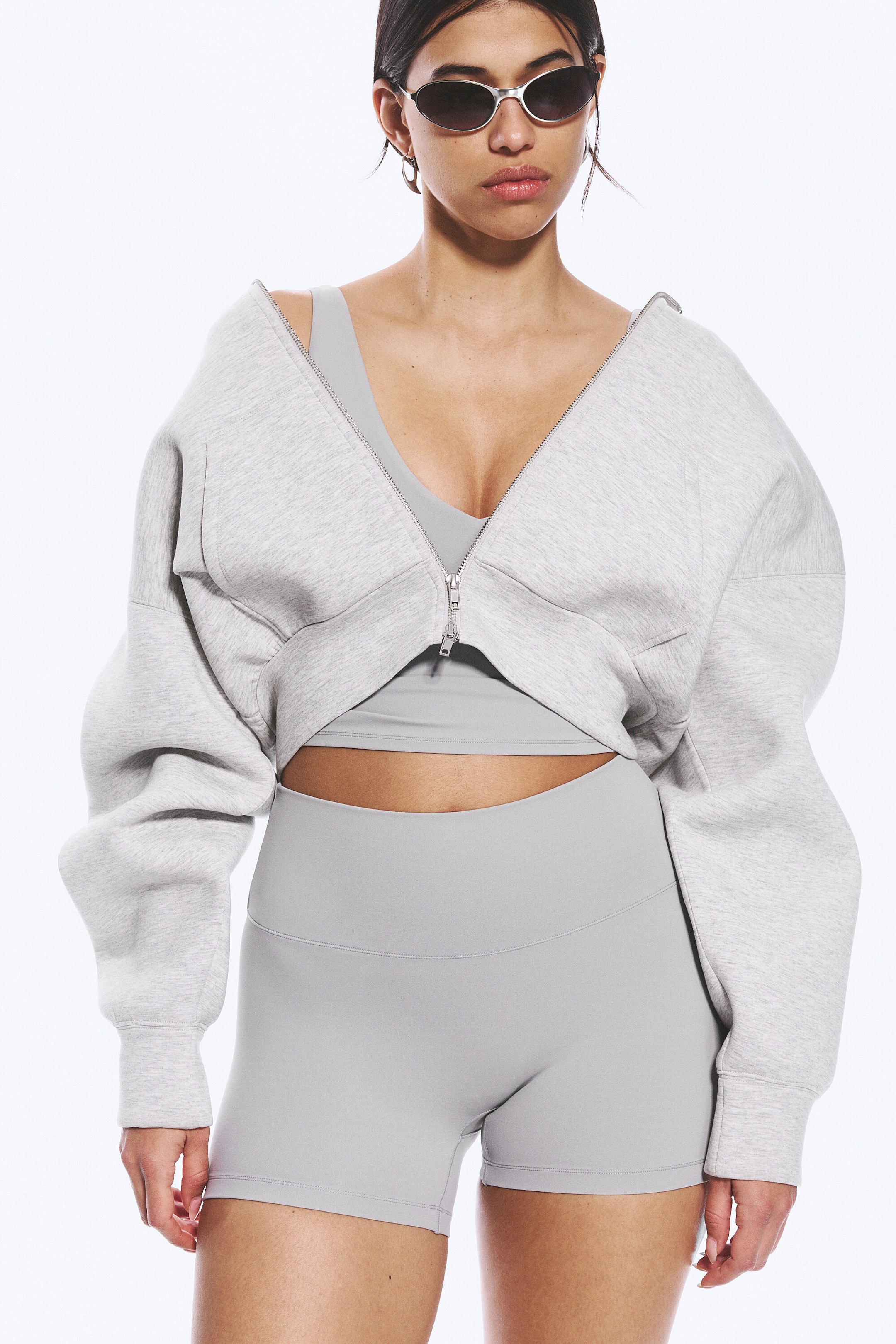 Light Grey - High Waisted Sports Biker Shorts - 2