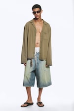 Staubiges Khakigrün - Baumwoll-Pyjamahemd - 0