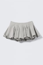Light Grey - Pleated Cotton Mini Skirt - 0