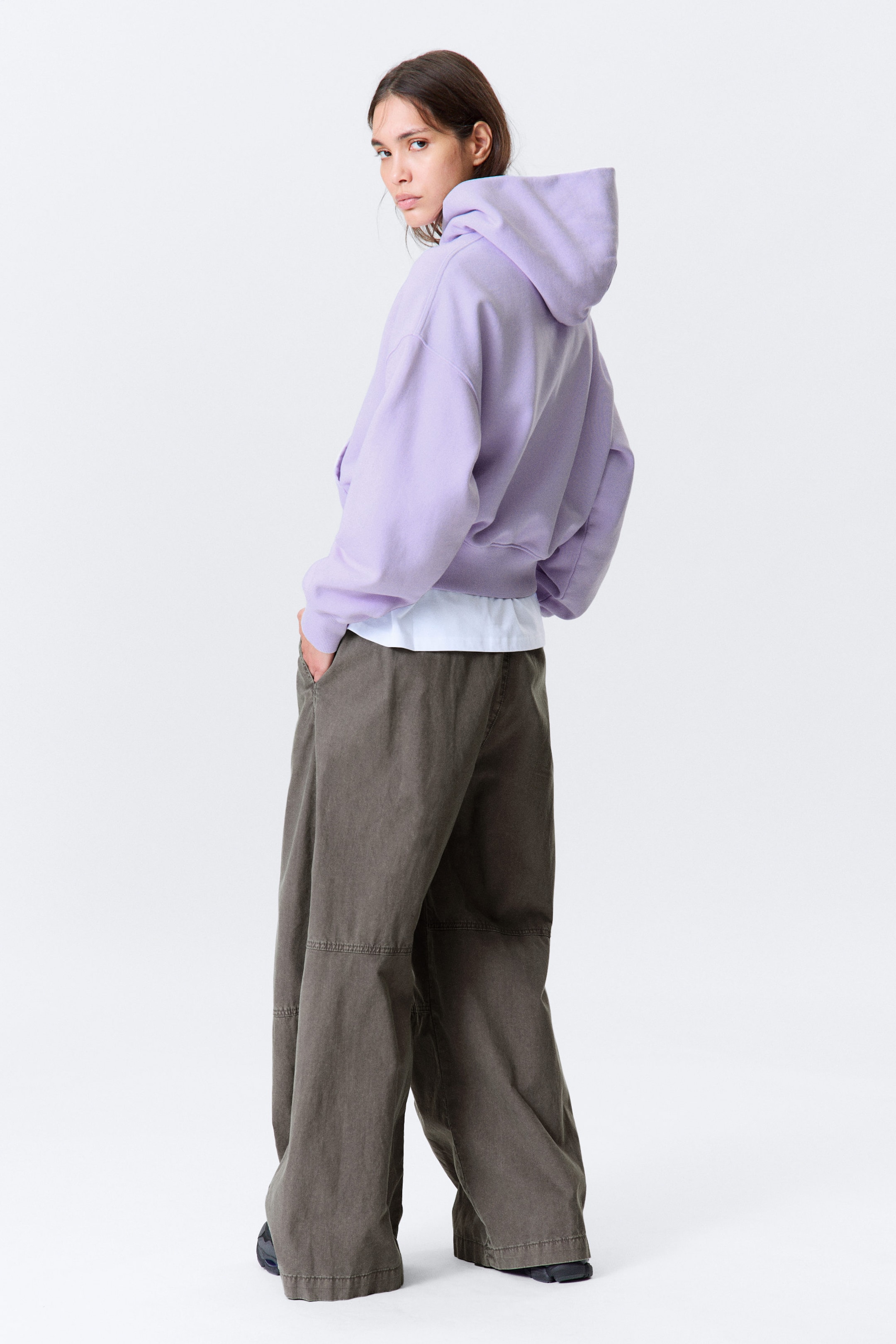 Washed Light Purple - Boxy Cotton Fleece Hoodie - 4