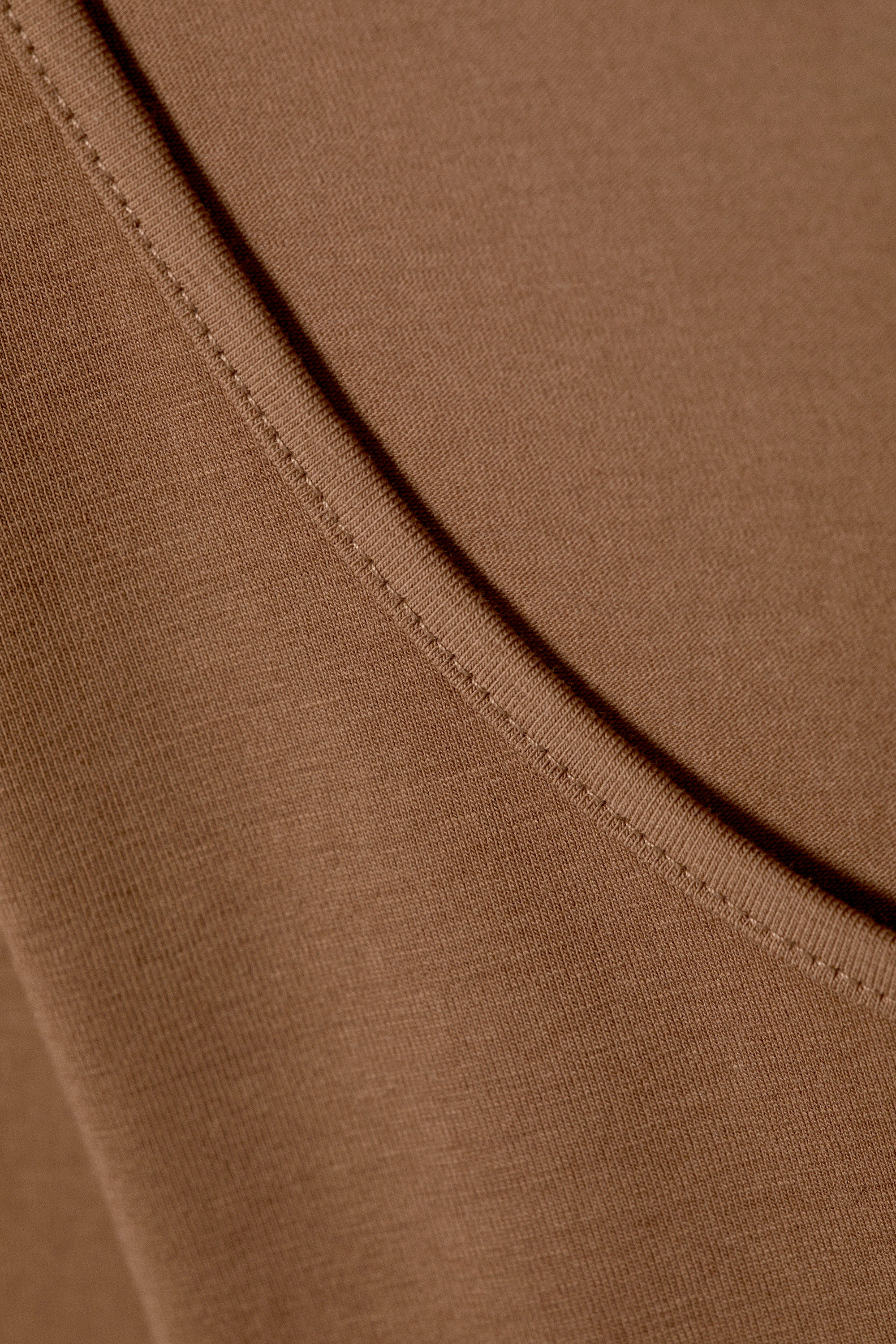 Brown - Long-Sleeved Slim Fit Scoop Neck Top - 5