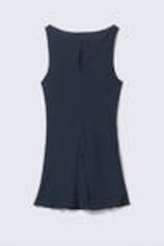 Dark Blue - Sheer Sleeveless Boat-Neck Mini Dress - 4