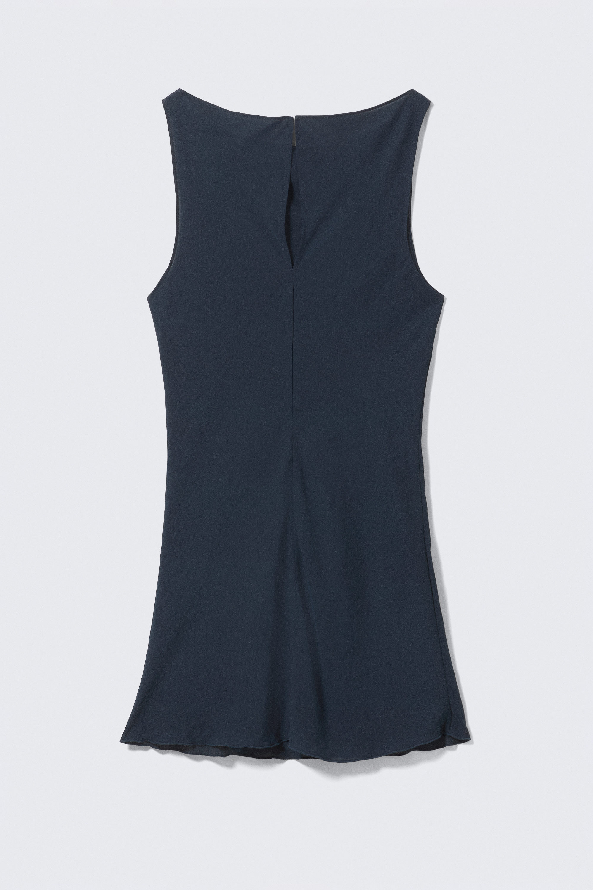 Dark Blue - Sheer Sleeveless Boat-Neck Mini Dress - 2