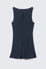 Dark Blue - Sheer Sleeveless Boat-Neck Mini Dress - 1