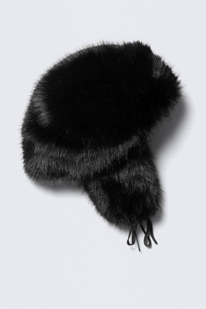 Faux Fur Trapper Hat - Sort - 1
