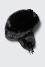 Black - Faux Fur Trapper Hat - 1