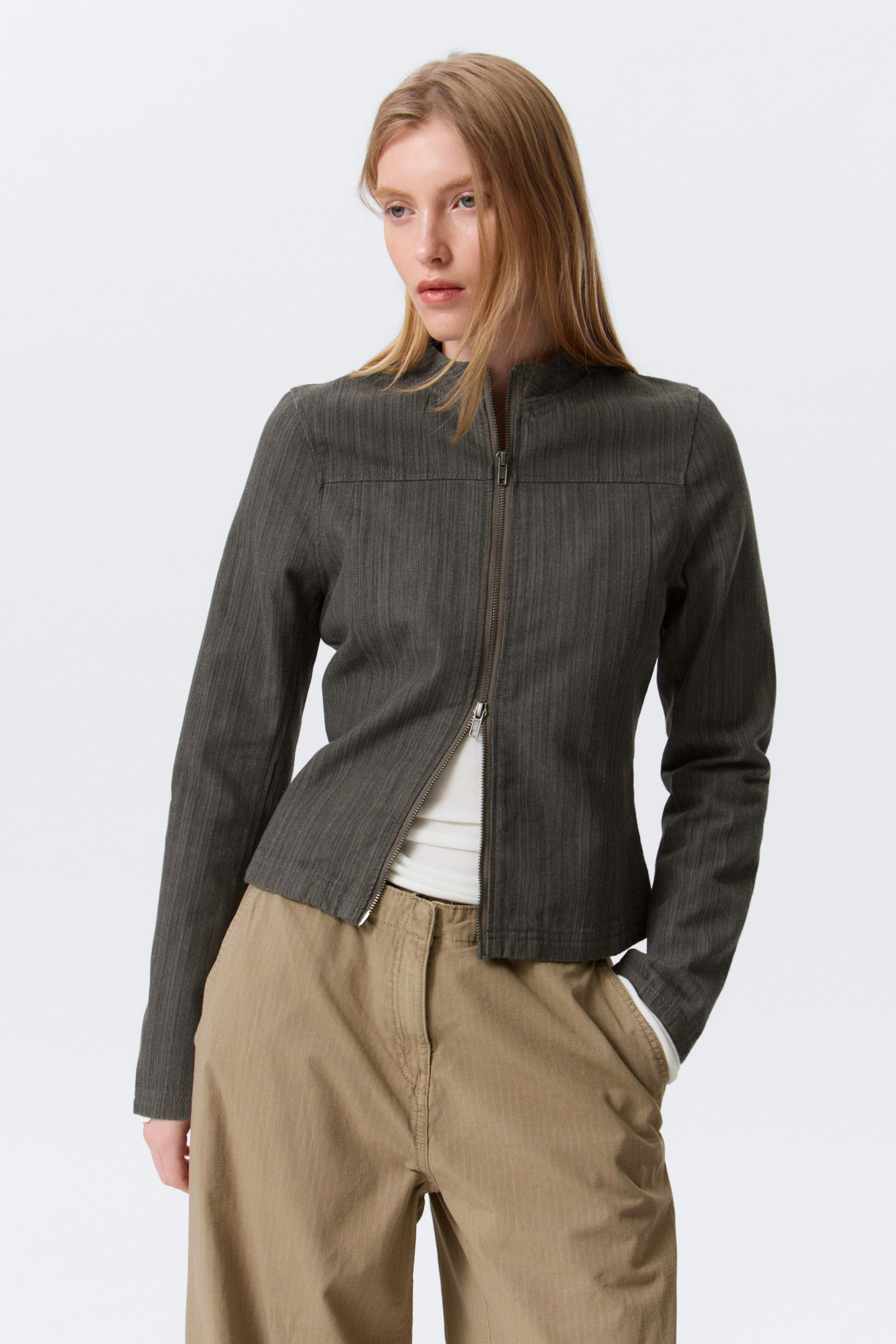 Dark Grey - GENEVIEVE SLIM STRUCTURED COTTON ZIP JACKET - 2