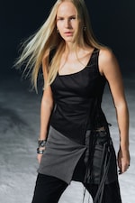 Black - Asymmetric Wrap Strap Top - 1