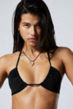 Black - Ruched Halter Bandeau Bikini Top - 1