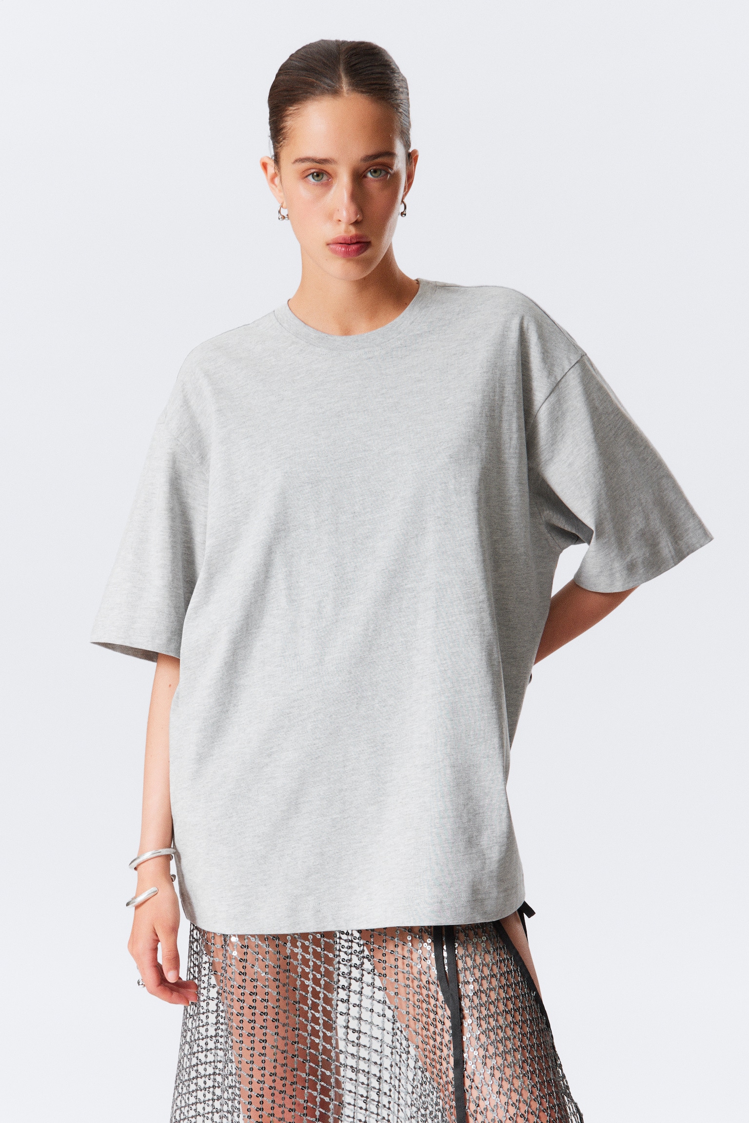 Oversized T-shirt - Grey Melange/White/Черен/Ярко оранжево/Dark Blue/Тъмнокафяво/Black