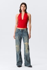 Rood - Top met lage halterhals - 1