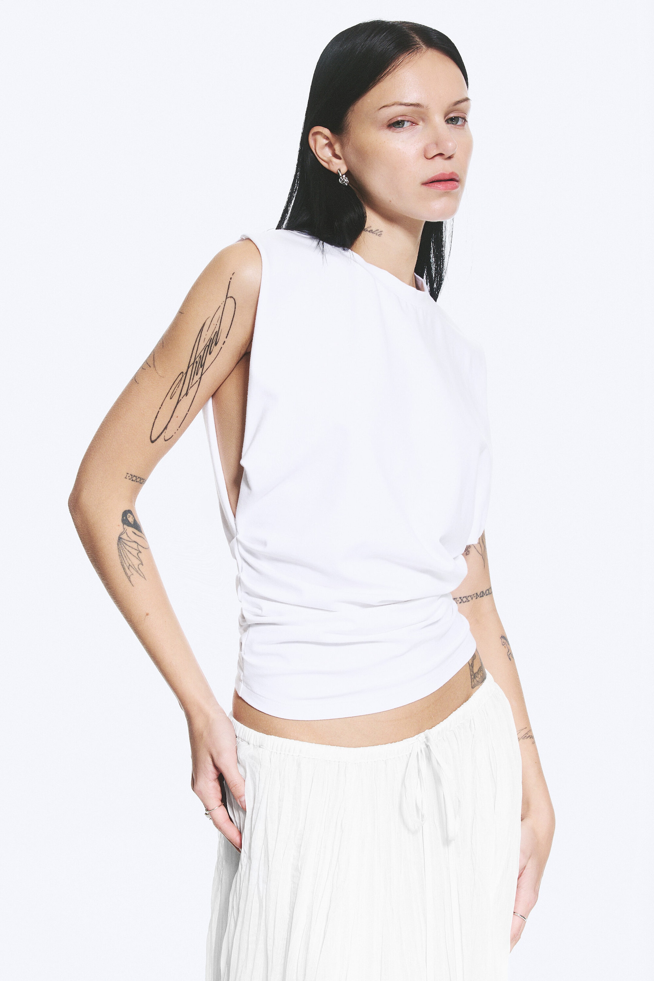 Blanc - Débardeur plissé - 2