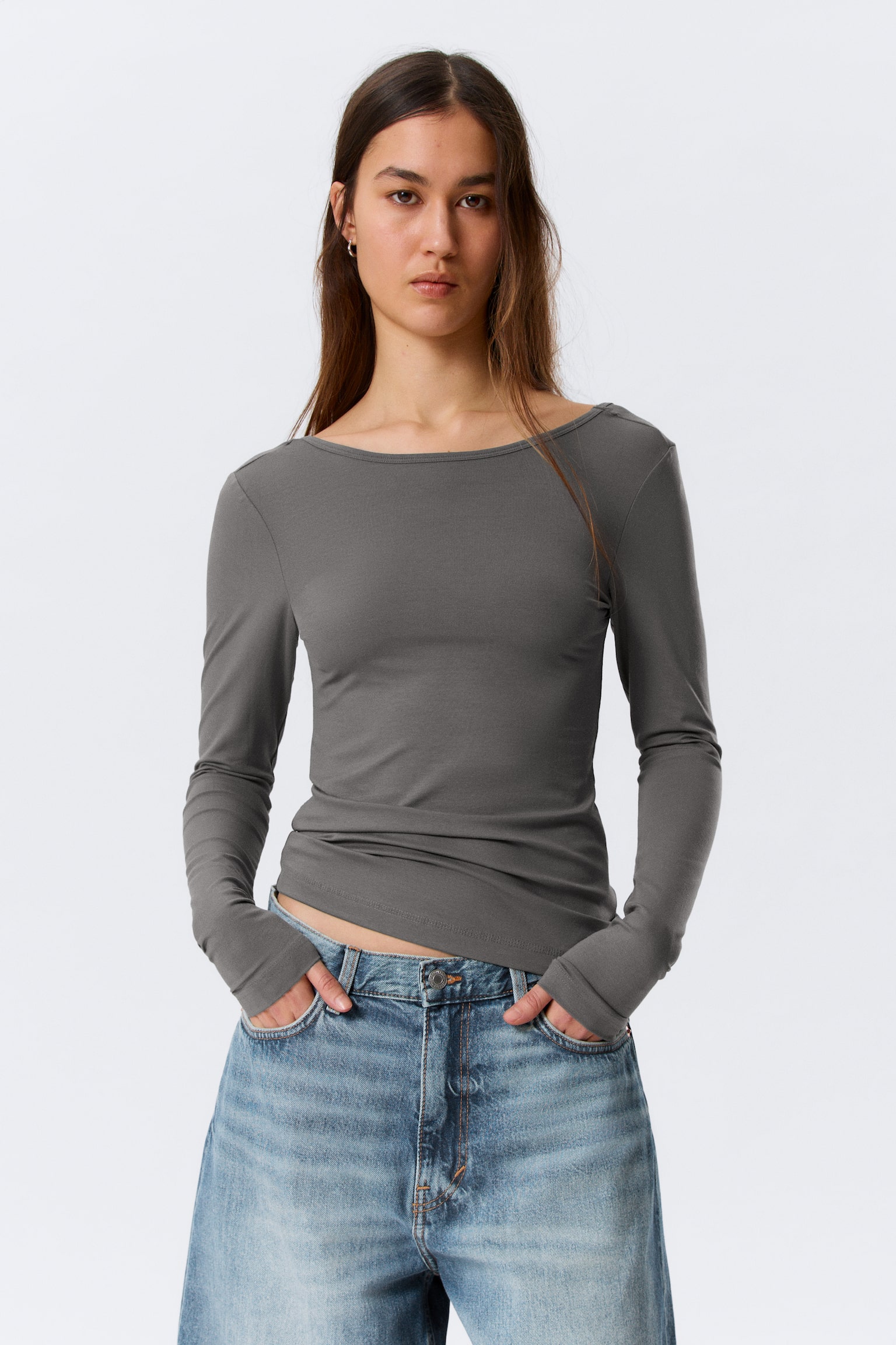 Top a maniche lunghe con schiena scoperta - Grigio/Black/Bianco - 1