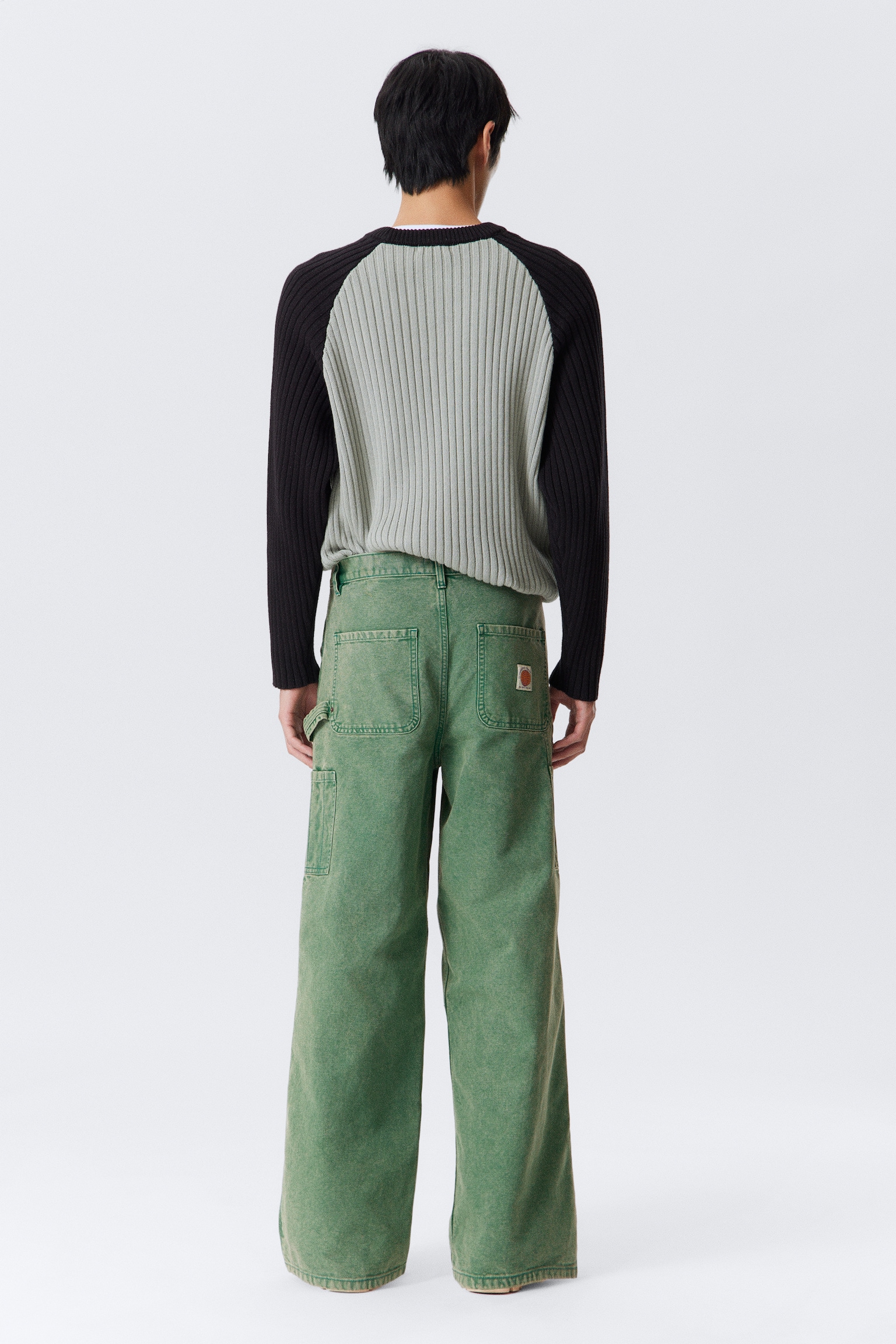 Low Rise Loose Fit Workwear Trousers - Washed Green/Black - 4
