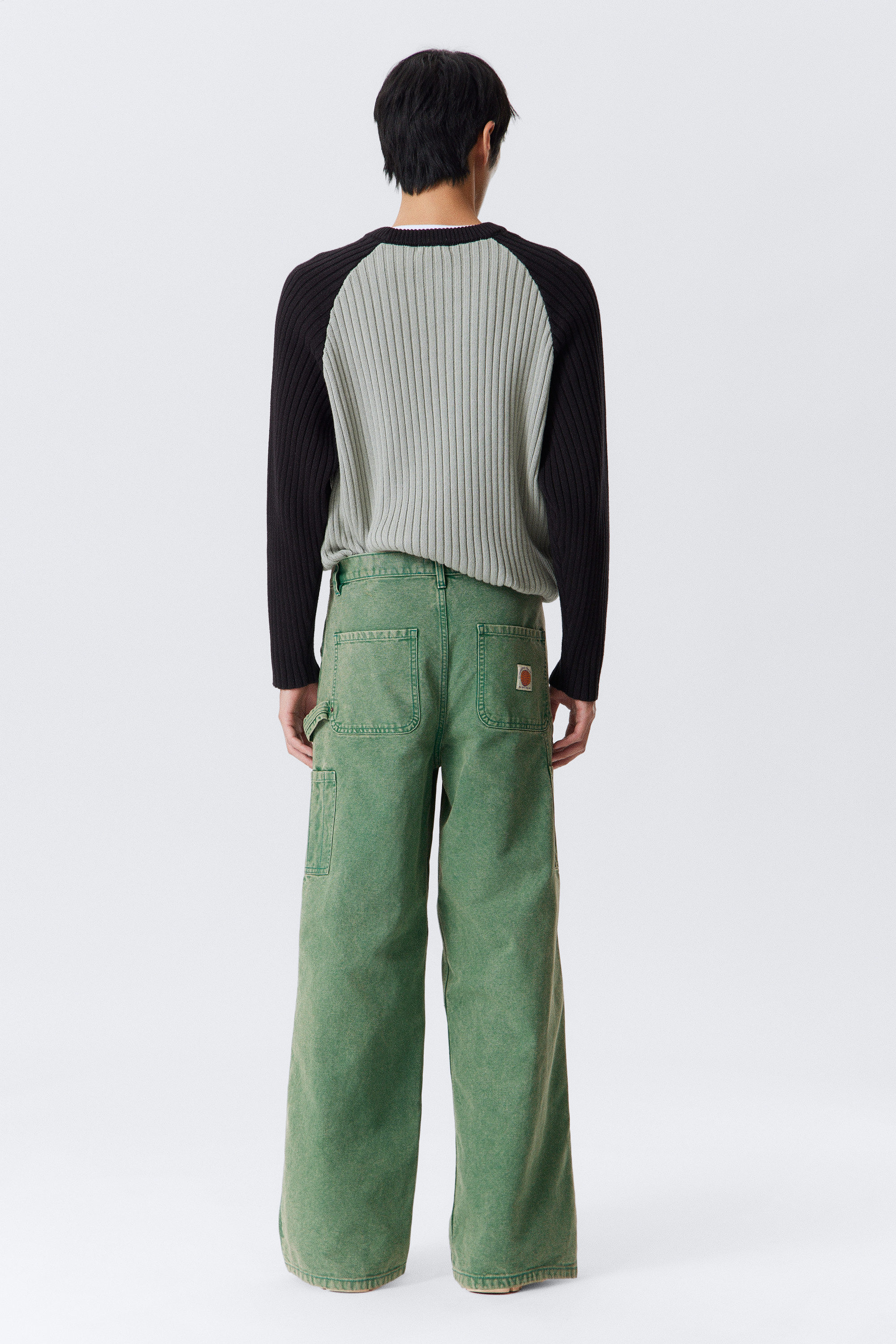 Washed Green - Low Rise Loose Fit Workwear Trousers - 4