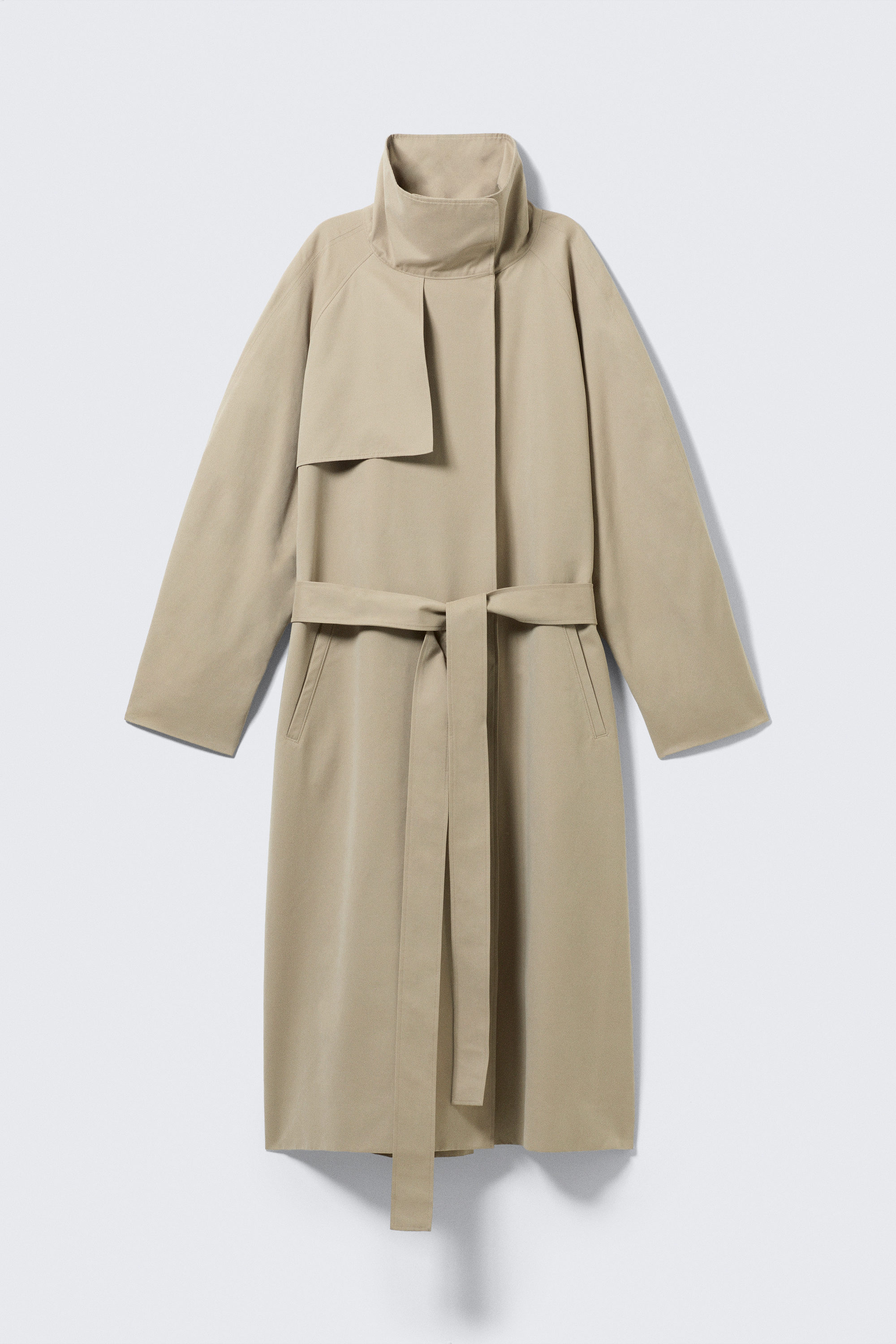 Beige - Loose Fit Trench Coat with Funnel Collar - 6