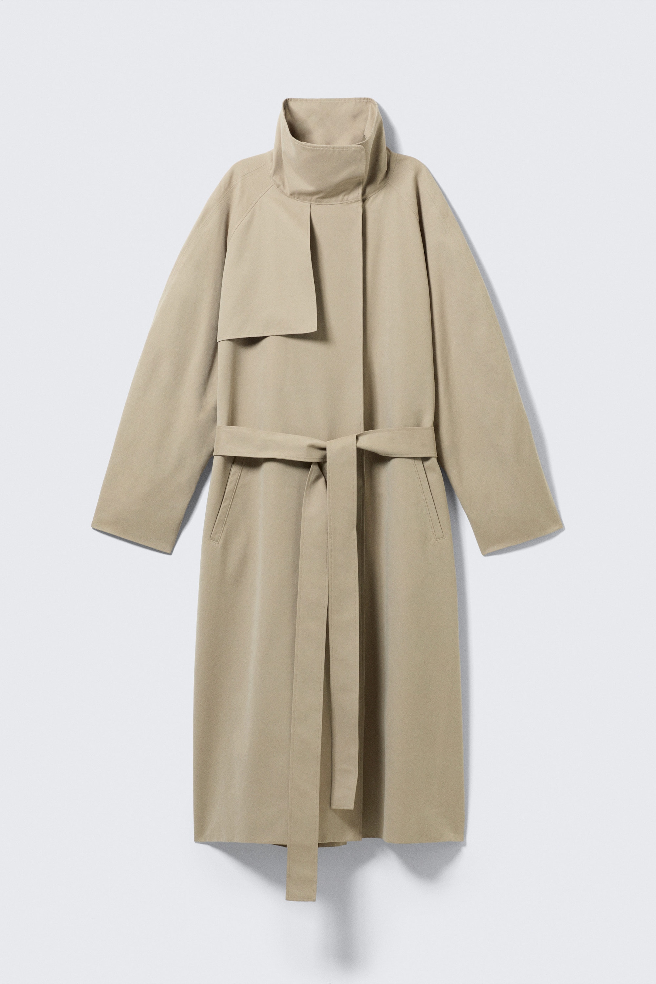 Beige - Loose Fit Trench Coat with Funnel Collar - 8