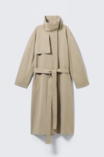 Beige - Loose Fit Trench Coat with Funnel Collar - 8