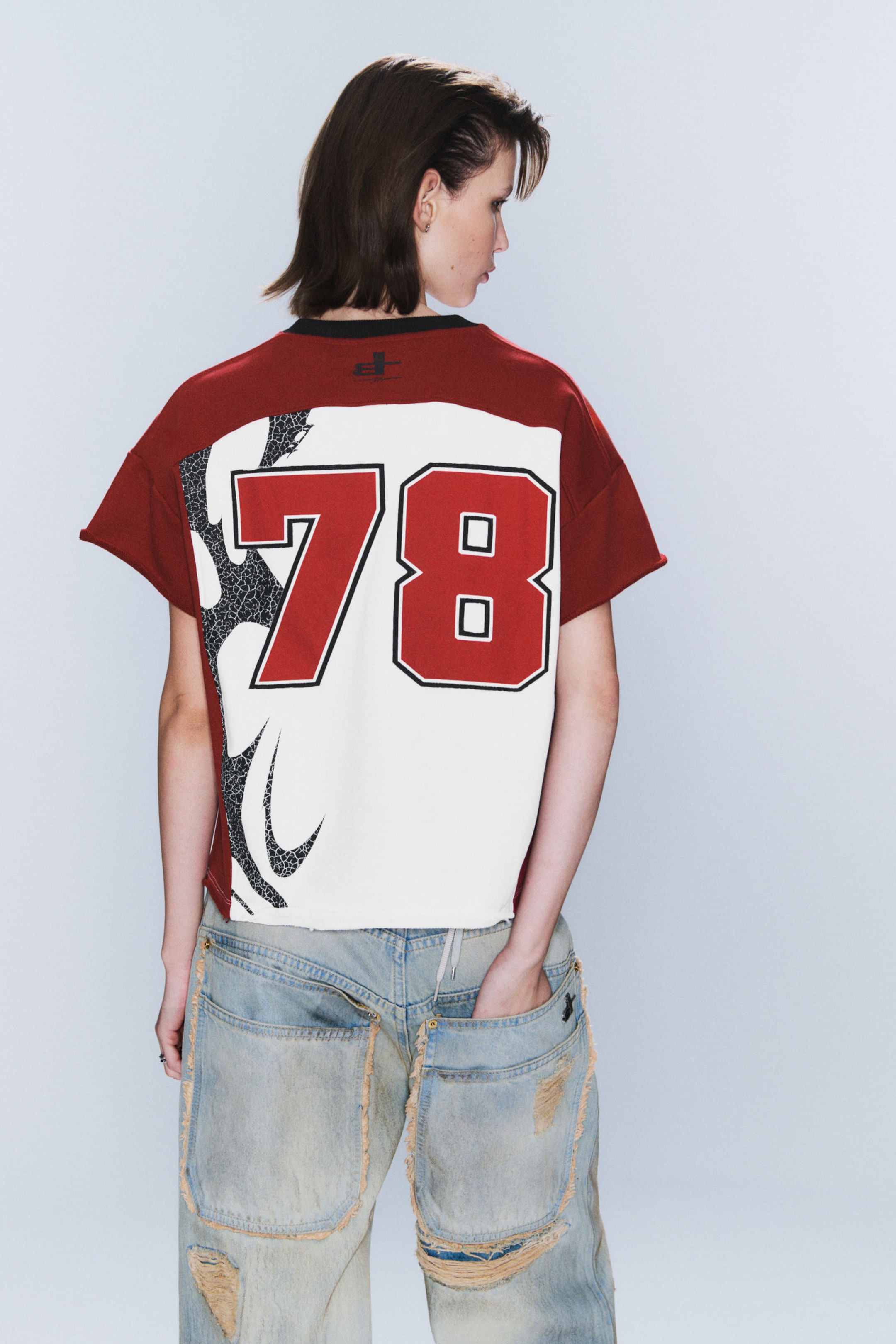 Dark Red & White - I'M A MESS - CM x LB Short-Sleeved Unisex Football T-shirt - 4