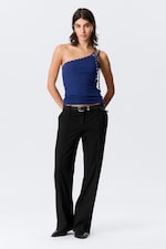 Bright Blue - Eyelet Detail Asymmetric Tank Top - 1