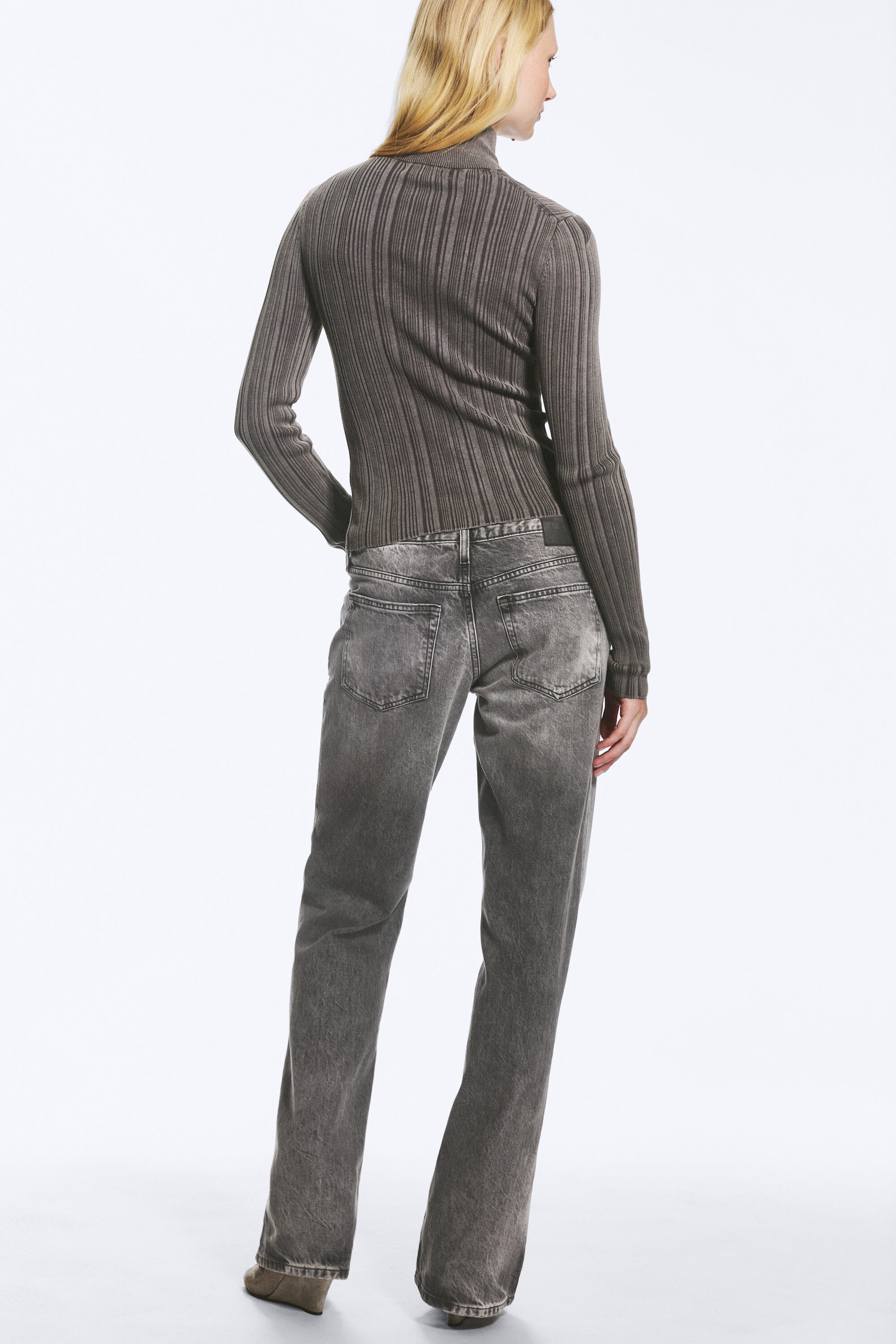 Washed Dark Grey - Ribbed fitted cardigan - 3