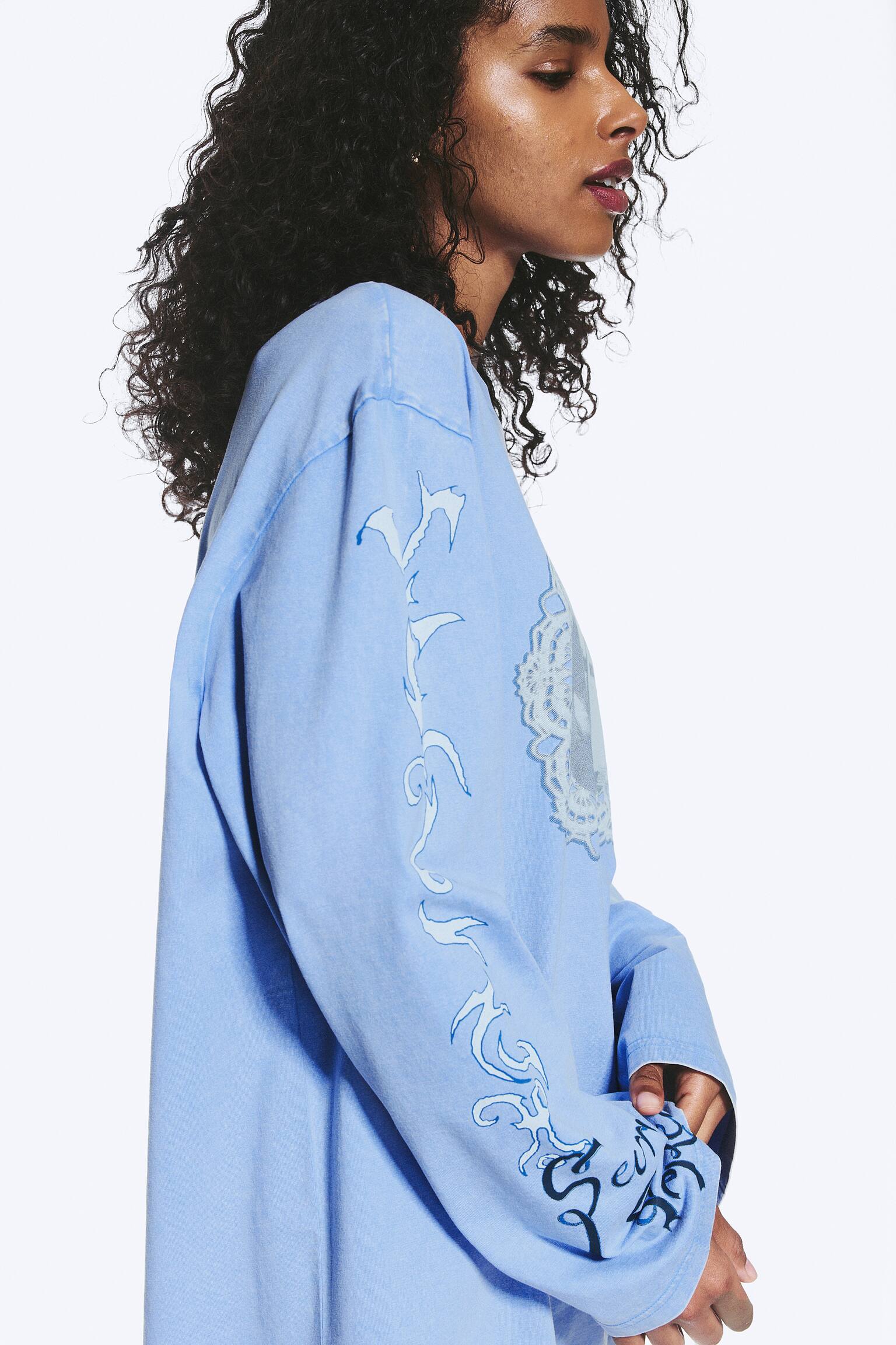 Katoenen T-shirt met lange mouwen en print - Medium Blue - Swan/Printed Light Pink - 5