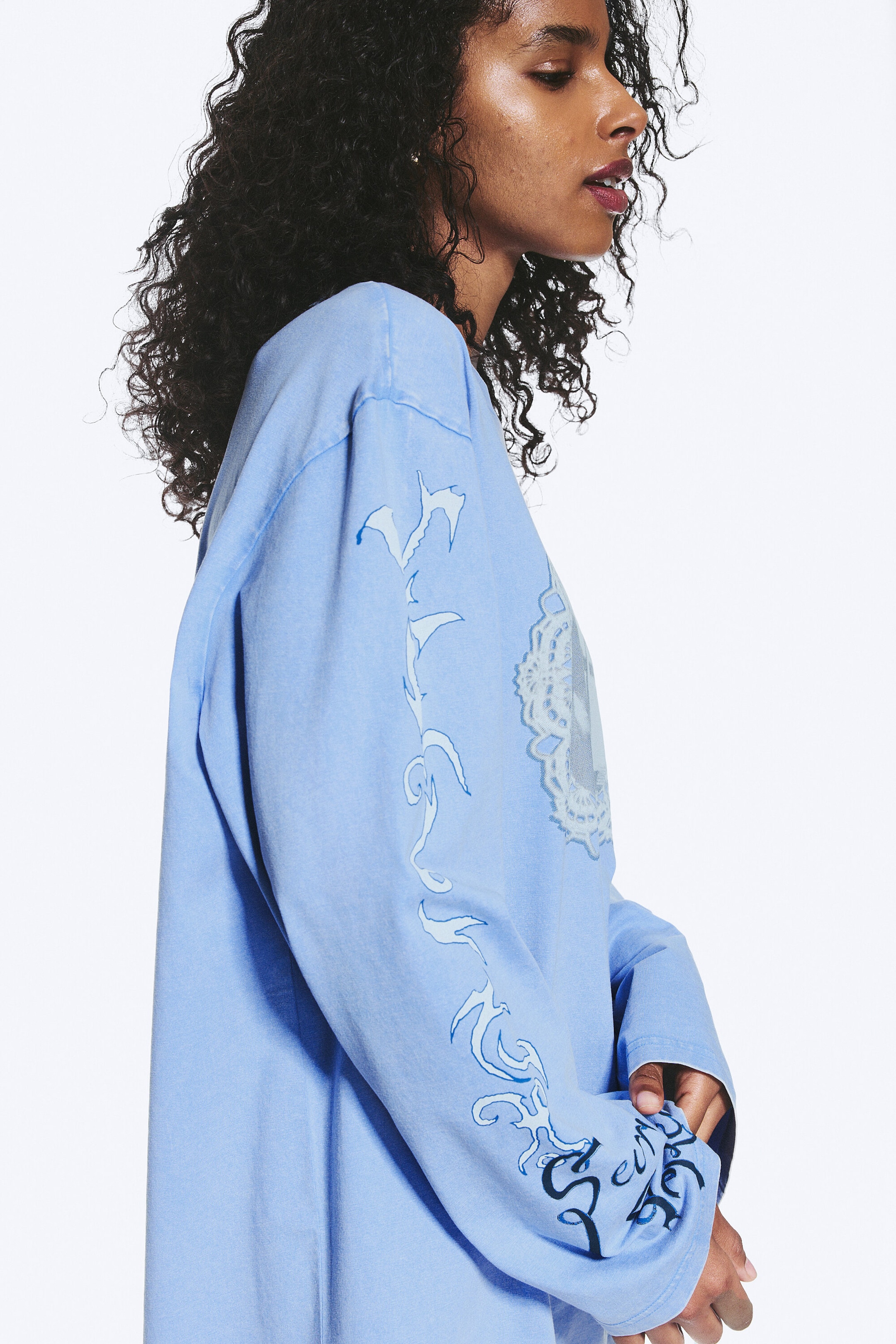 Mittelblau - Swan - Bedrucktes Longsleeve-Shirt aus Baumwolle - 2