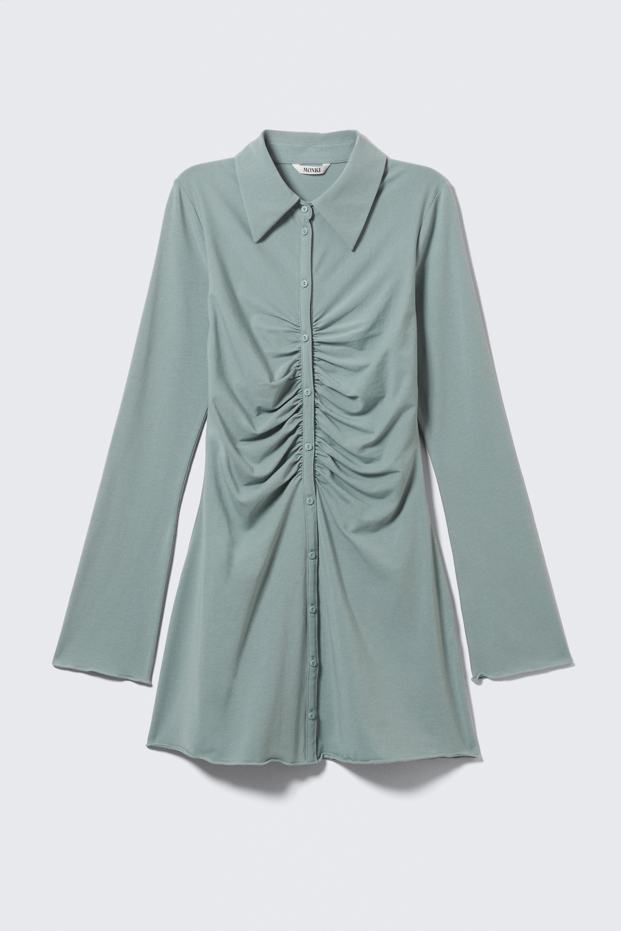 Vestido de Manga Comprida - Azul poeira/Preto