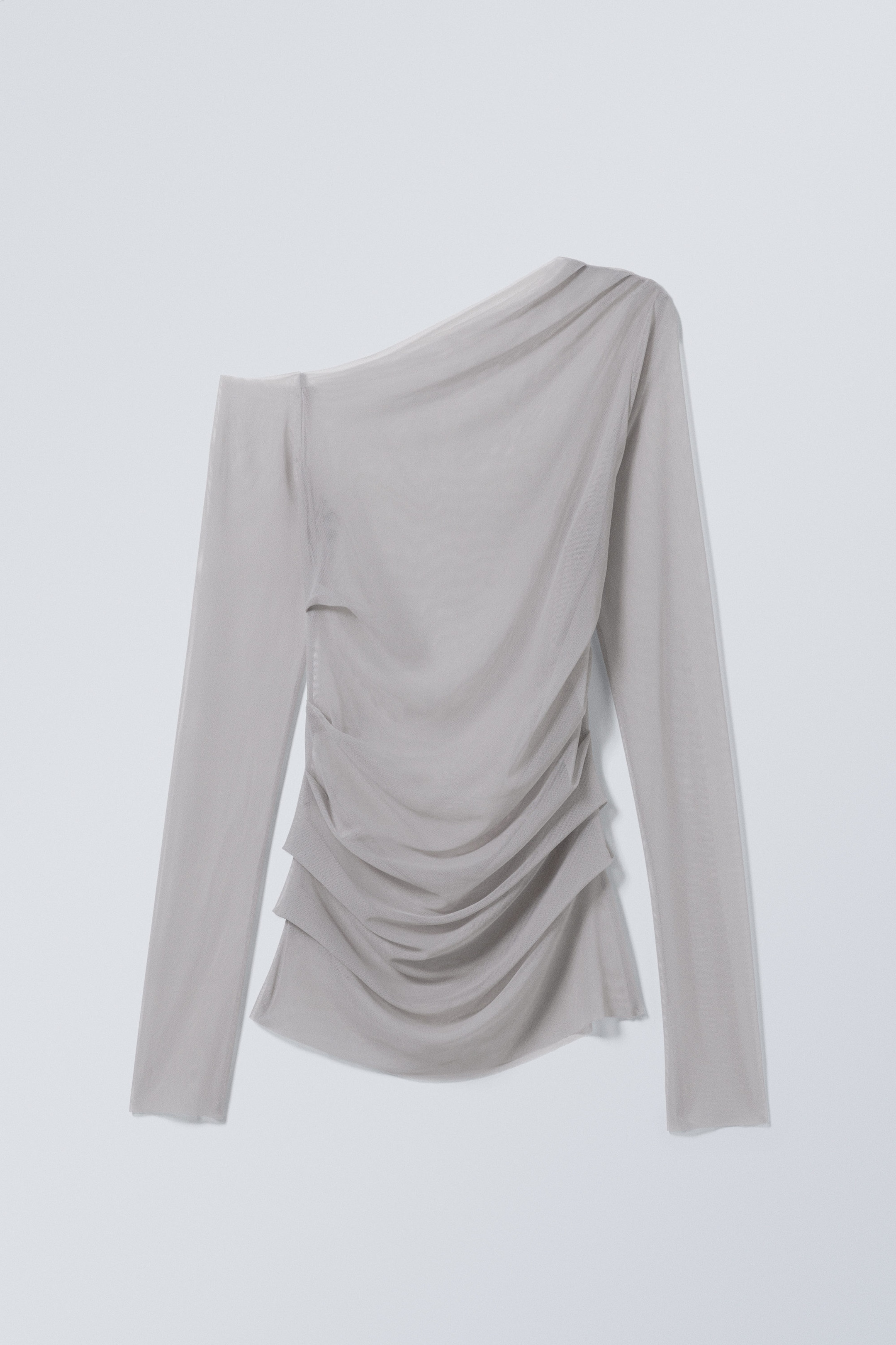 Light grey - Transparent Drape Asymmetric Long Sleeve - 0