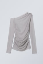 Light grey - Transparent Drape Asymmetric Long Sleeve - 0