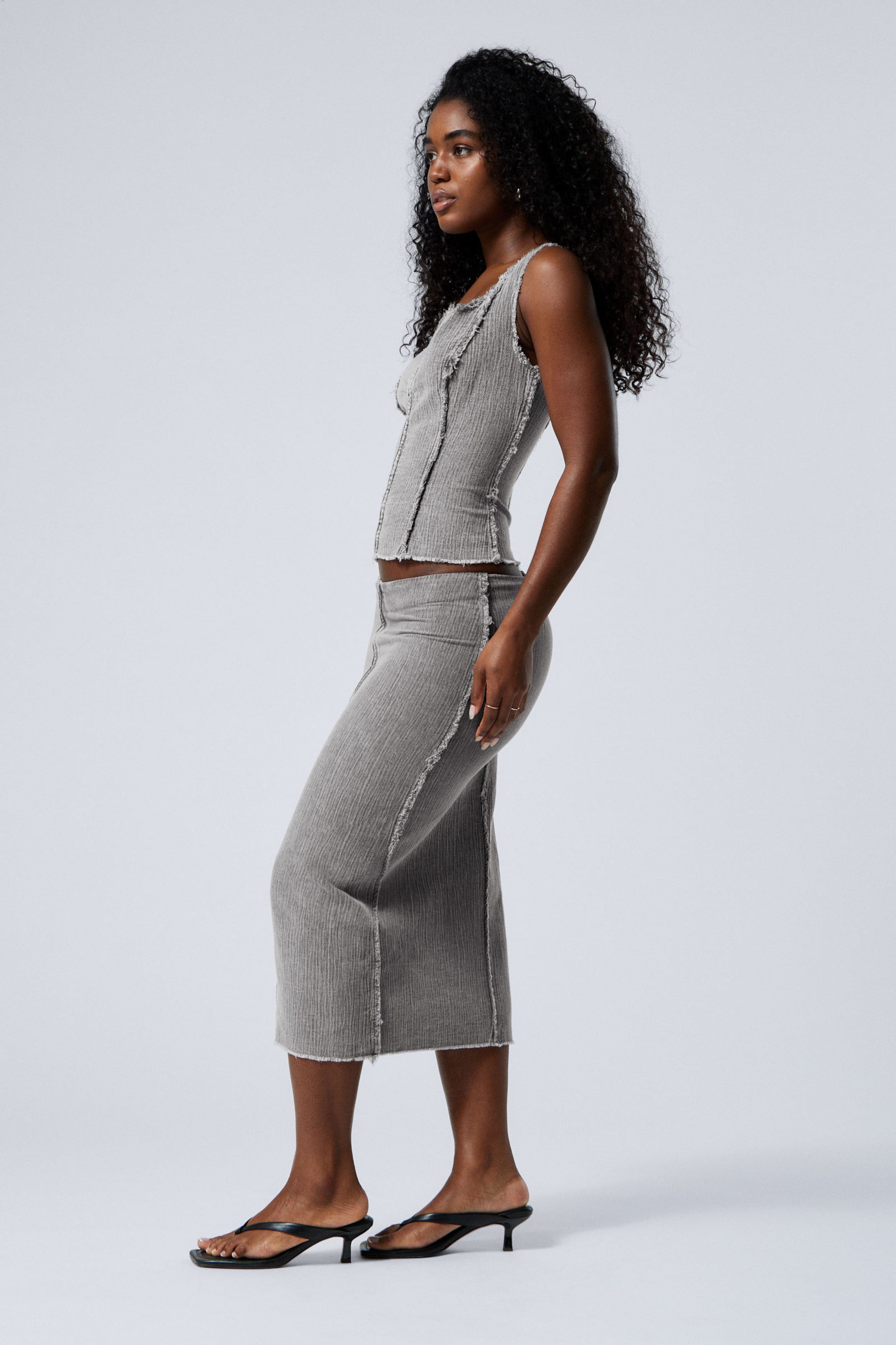 Washed Grey - Slim Midi-length Pencil Skirt - 2