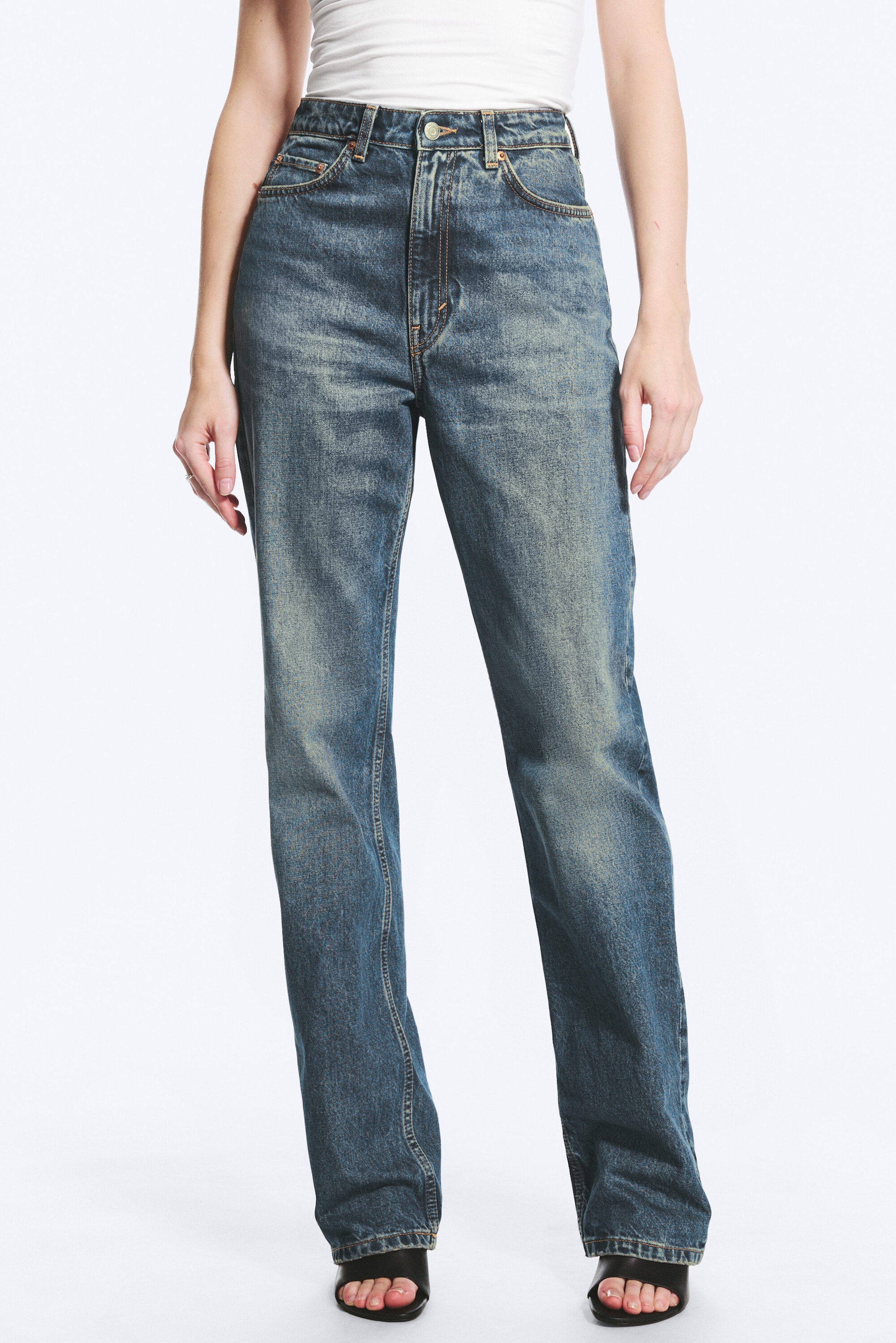 Iron Blue - Medium Blue - Rowe Super High Waisted Regular Straight Jeans - 2