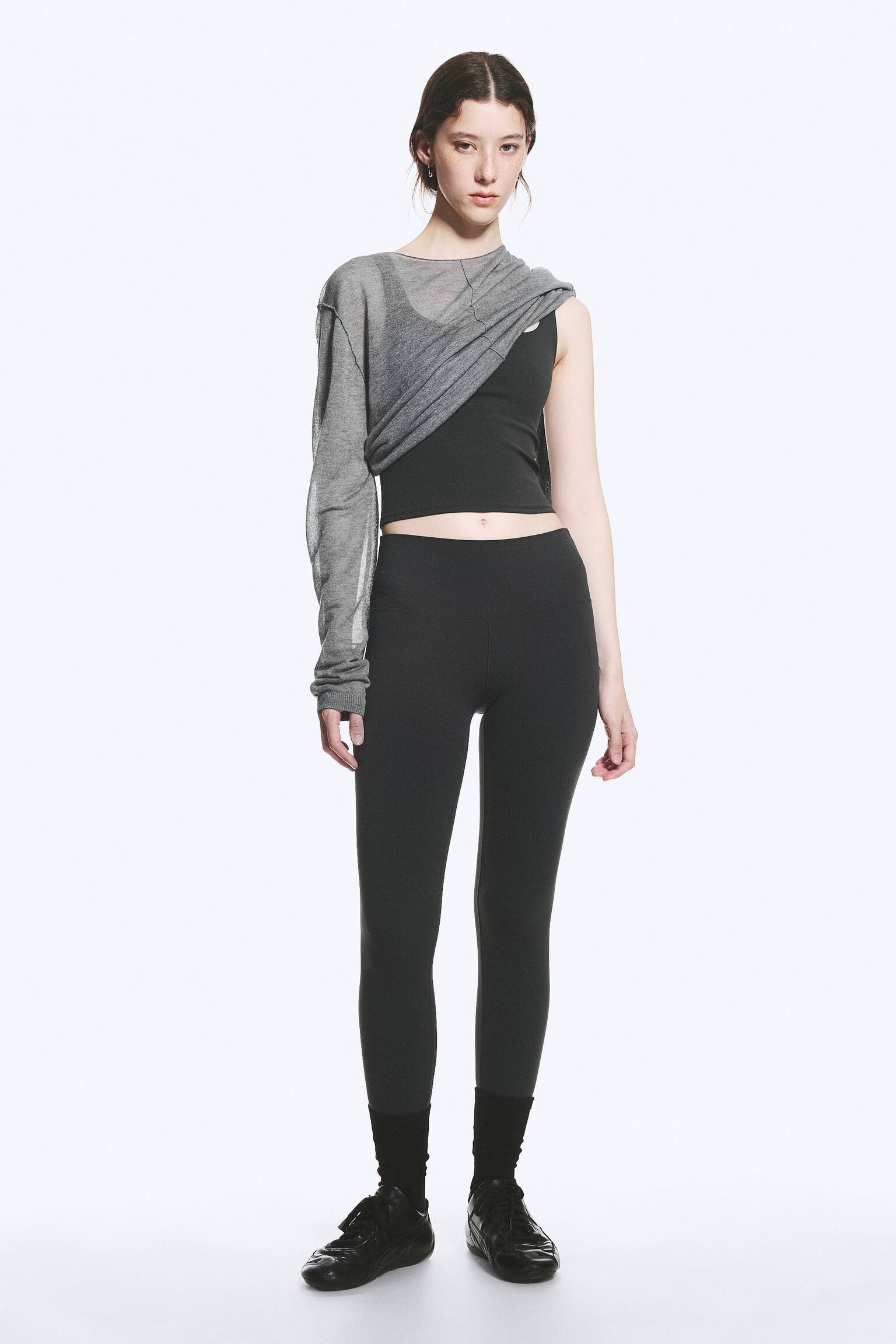 Legginsy sportowe z wysokim stanem - Ciemnoszary/Czarny/Ciemnobrązowy/Ciemna zieleń khaki/Light Dusty Grey/Ciemnobrązowy - 1