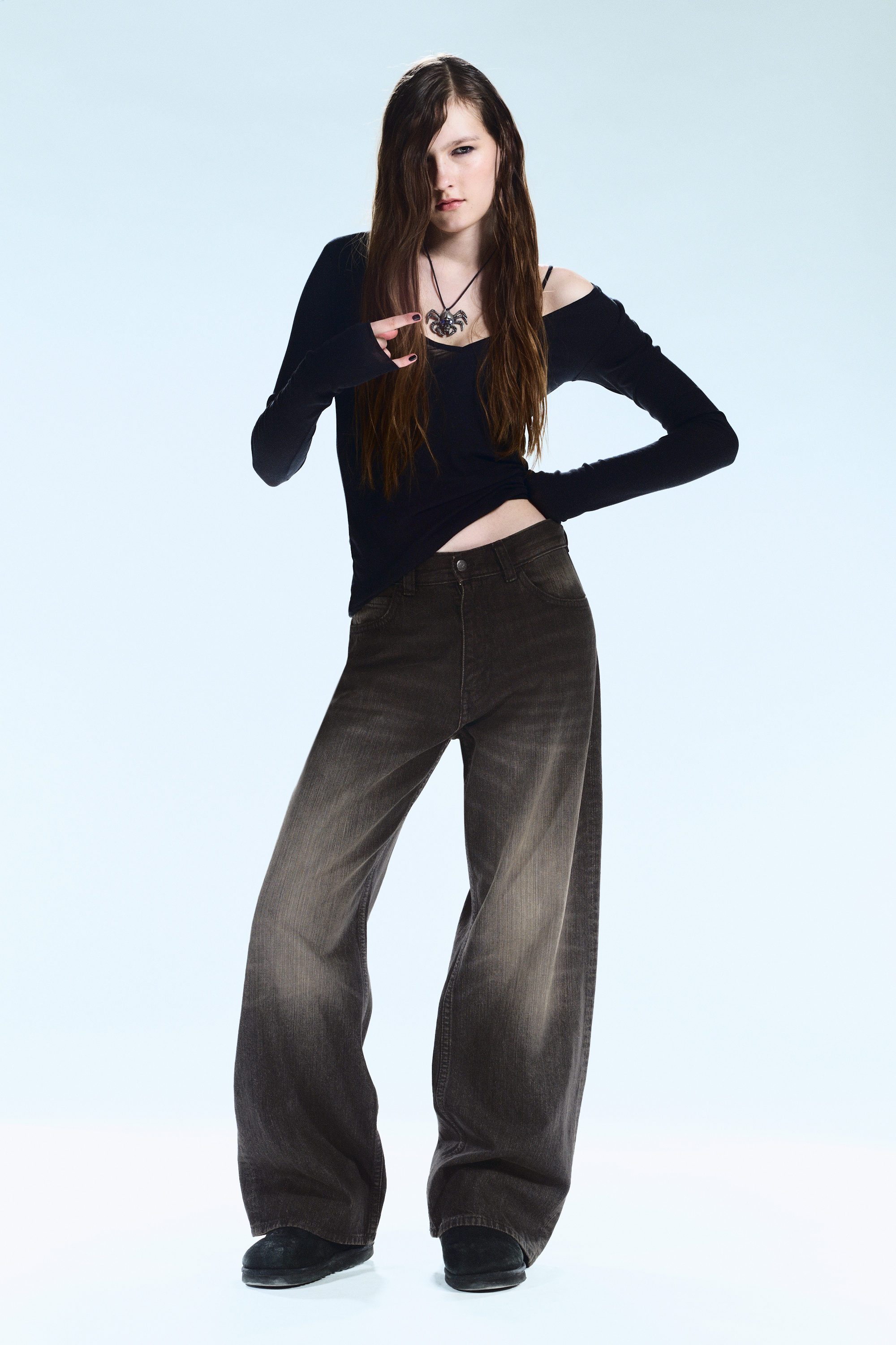 Mustard Black - Black - Looser Regular Waist Loose Straight Jeans - 2