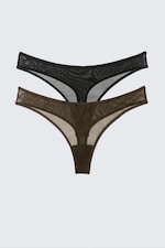 Dark Brown - 2-pack Mila Mesh Thongs - 0