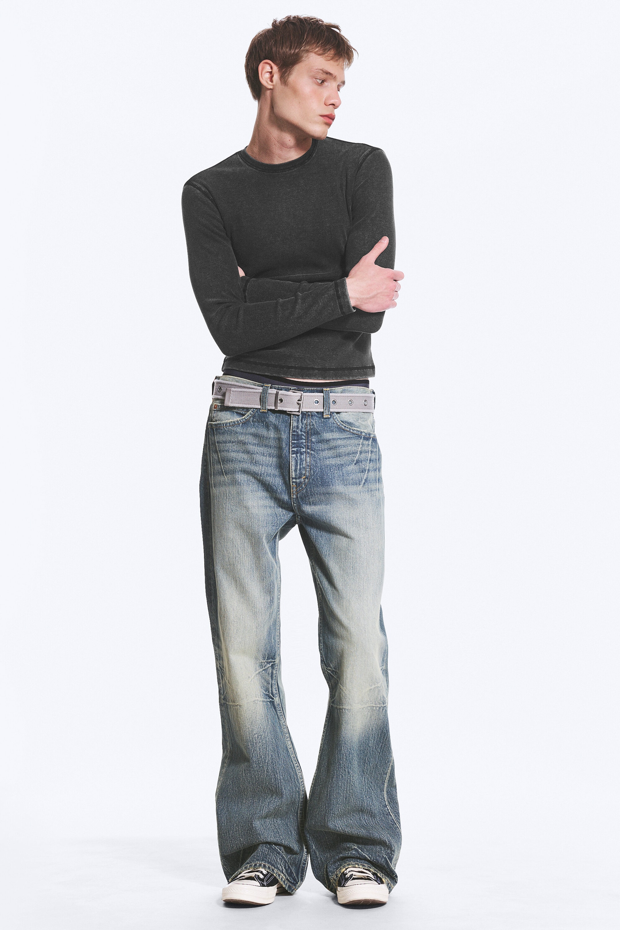 Washed Black - Ribbed Long-Sleeved T-shirt - 2