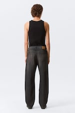 Chelsea Black - Black - Nebula Mid Rise Loose Barrel Leg Unisex Jeans - 7