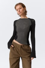 Black & Grey - Slim Knitted Raglan-Sleeved Sweater - 0