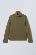 Khaki Green - Renzo Relaxed Wool Blend Turtleneck - 0