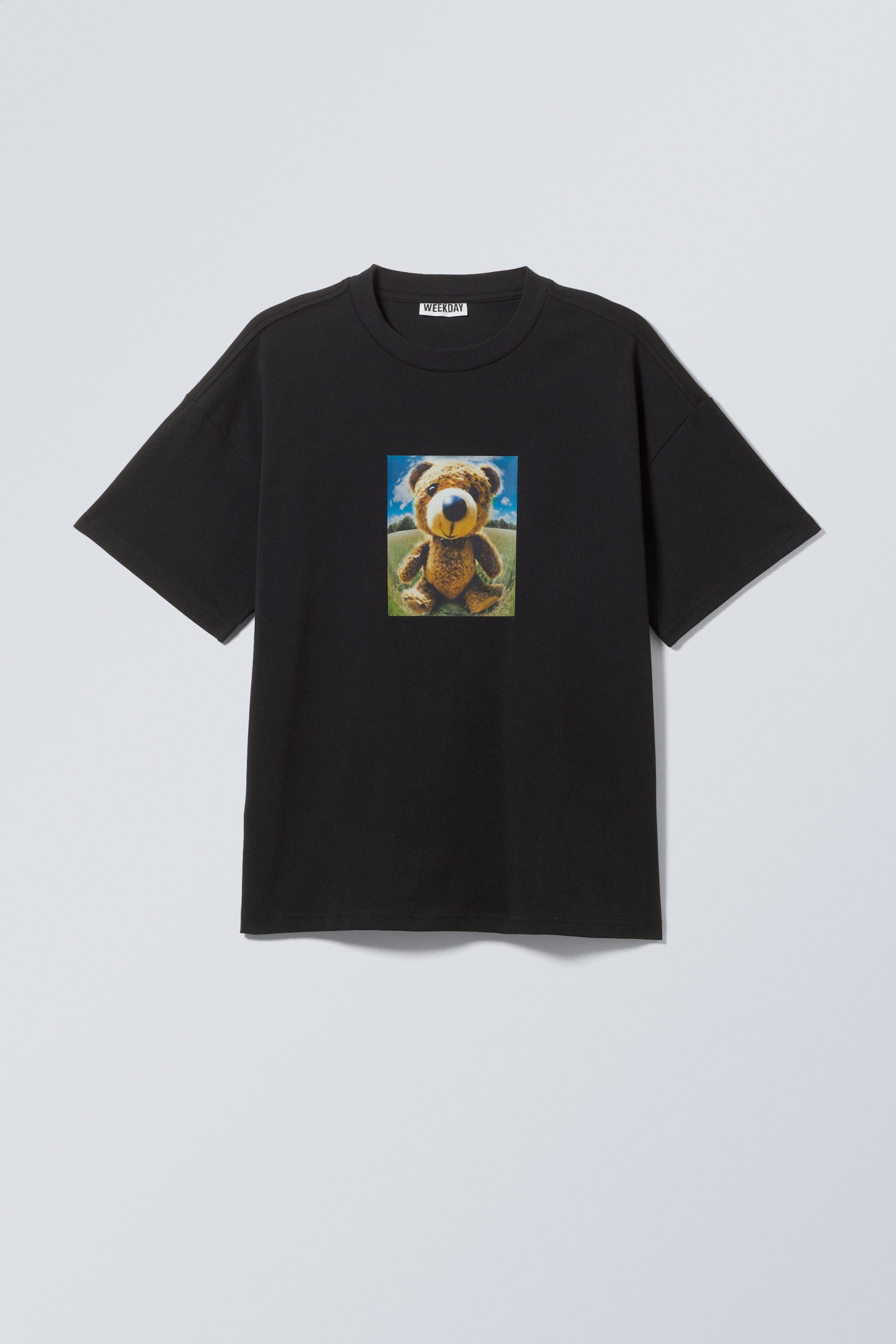 Svart - Fish-eye teddy - Boxig t-shirt med tryck - 1