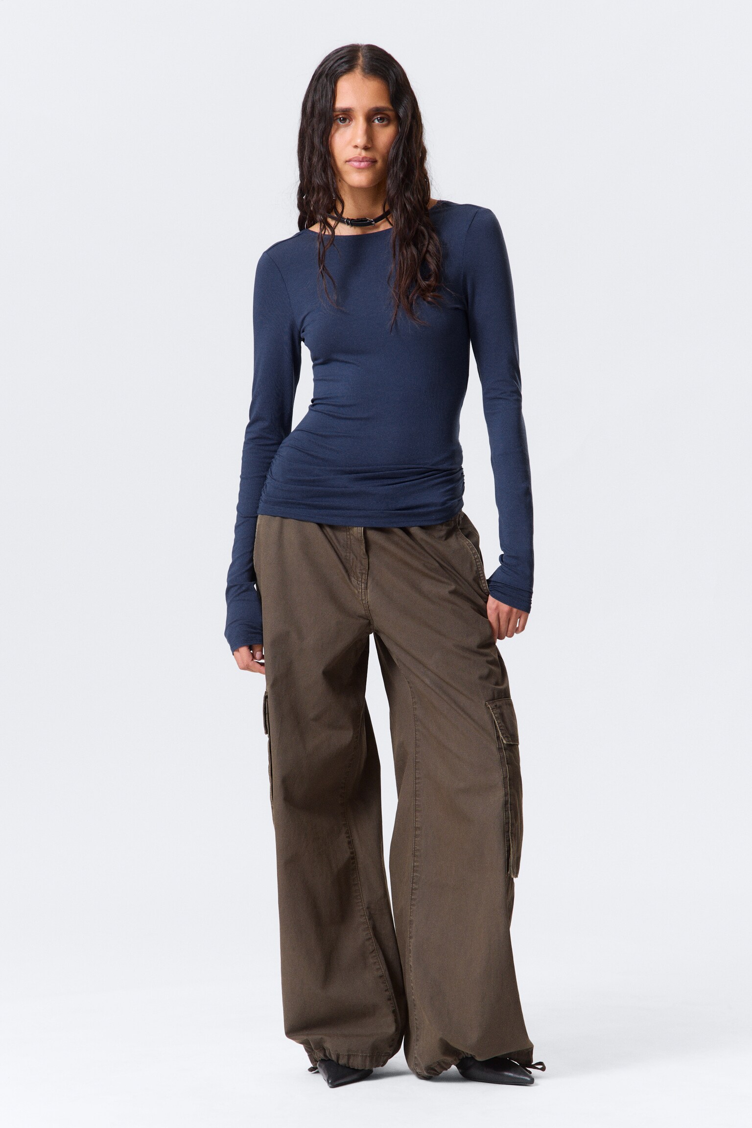 Top met lange mouwen en open rug - Donkerblauw/Zwart - 5