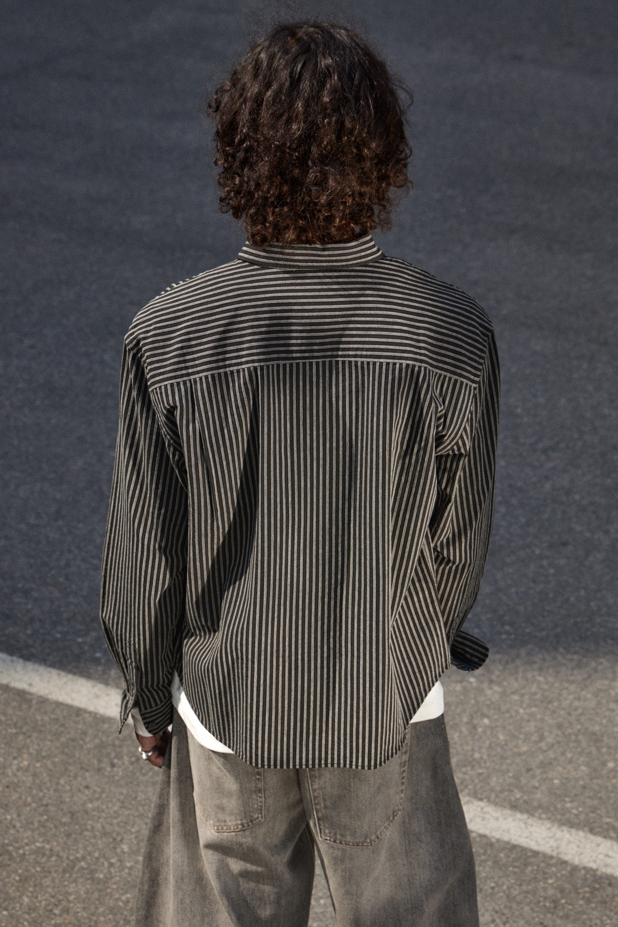 Striped Dark Grey - Relaxed Striped Button-down Shirt - 2