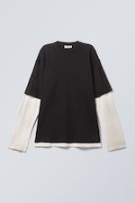 Black & White - Double-Layered Long-Sleeved T-shirt - 0